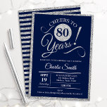 80th Birthday Party - ANY AGE Navy Silver Invitation<br><div class="desc">80th birthday party invitation for men or women. Elegant invite card in navy with faux glitter silver foil. Features typography script font. Cheers to 80 years! Can be personalized into any year. Perfect for a milestone adult bday celebration.</div>