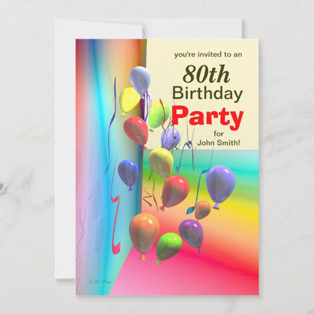 80th Birthday Party Balloon Wall Invitation (Front)