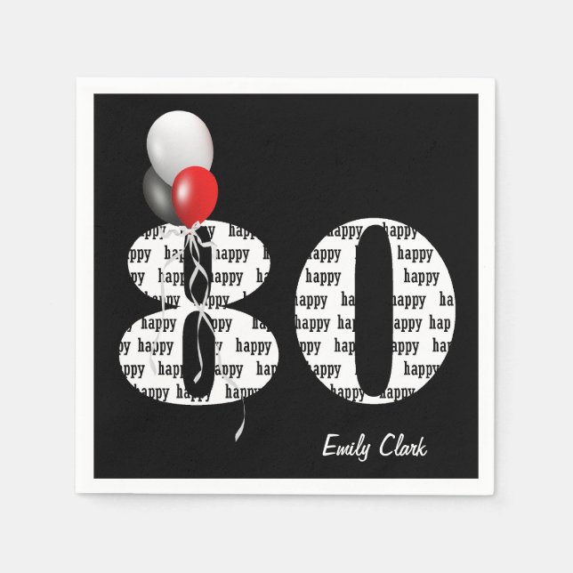 80th birthday party balloons napkin (Front)