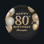 80th Birthday Party Black and Gold Balloons Paper Plate<br><div class="desc">80th Birthday Party Black and Gold Balloons and Confetti Paper Plates. For further customization, please click the "Customize it" button and use our design tool to modify this template.</div>