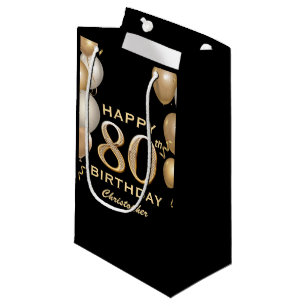 80th Birthday Party Black and Gold Balloons Small Gift Bag