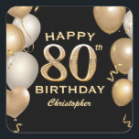 80th Birthday Party Black and Gold Balloons Square Sticker<br><div class="desc">80th Birthday Party Black and Gold Balloons and Confetti Sticker. For further customization,  please click the "Customize it" button and use our design tool to modify this template.</div>