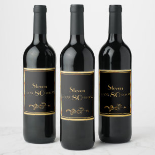 80th birthday party black gold classic wine label