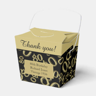 80th Birthday Party Black/Gold Number Pattern Favor Box