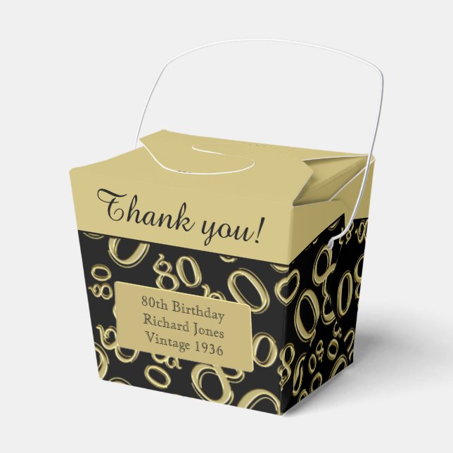 80th Birthday Party Black/Gold Number Pattern Favor Box (Front Side)