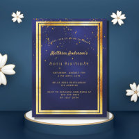 80th birthday party blue gold shiny invitation