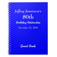 80th Birthday Party Blue Guest Book, Name, Spiral