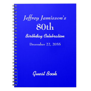 80th Birthday Party Blue Guest Book, Name, Spiral Notebook