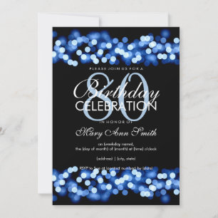 80th Birthday Party Blue Hollywood Glam Invitation