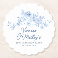 80th Birthday Party Blue Rose Floral Custom