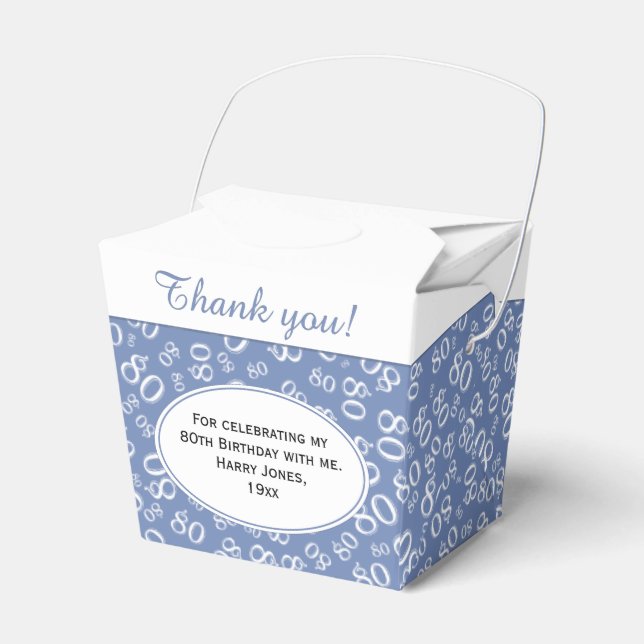 80th Birthday Party Blue/White Number Pattern Favor Box (Front Side)