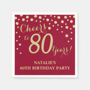 80th Birthday Party Burgundy Red and Gold Diamond Napkin