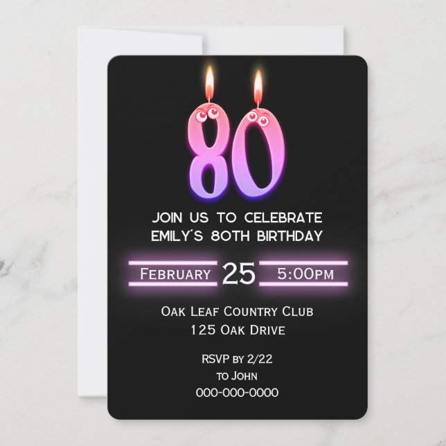 80th Birthday Party Candles Invitation (Front)