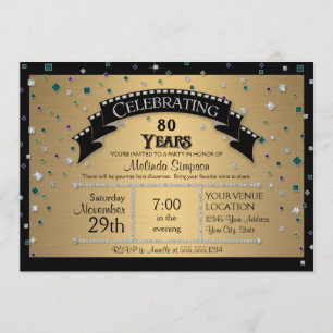 80th Birthday Party Celebrate Faux Jewel Confetti Invitation