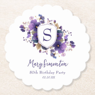 80th Birthday Party Classic Monogram Crest Paper Coaster