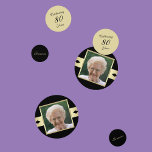80th Birthday Party confetti with Photo in Black<br><div class="desc">Celebrate an 80th in style with elegant confetti. This confetti features three sizes -- large with the photo of the birthday man or woman, medium with the words "celebrating 80 years" and small with the name of the birthday man or woman. This confetti adds an elegant touch to your celebration....</div>