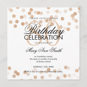80th Birthday Party Copper Foil Glitter Lights Invitation