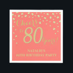 80th Birthday Party Coral and Gold Diamond Napkins<br><div class="desc">80th Birthday Party Invitation with Coral and Gold Glitter Diamond Background. Gold Confetti. Adult Birthday. Man or Woman Birthday. For further customization,  please click the "Customize it" button and use our design tool to modify this template.</div>