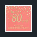 80th Birthday Party Coral and Gold Diamond Napkins<br><div class="desc">80th Birthday Party Invitation with Coral and Gold Glitter Diamond Background. Gold Confetti. Adult Birthday. Man or Woman Birthday. For further customization,  please click the "Customize it" button and use our design tool to modify this template.</div>