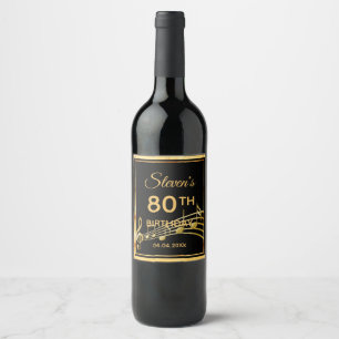 80th birthday party elegant black and gold music wine label