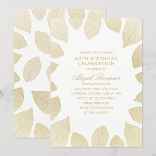 80th Birthday Party Elegant Gold Leaves Invitation
