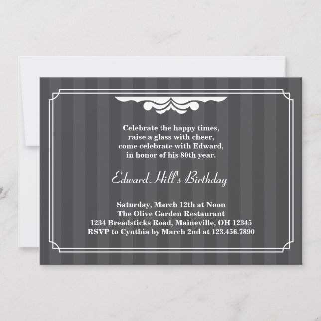 80th Birthday Party Elegant Invitation (Front)