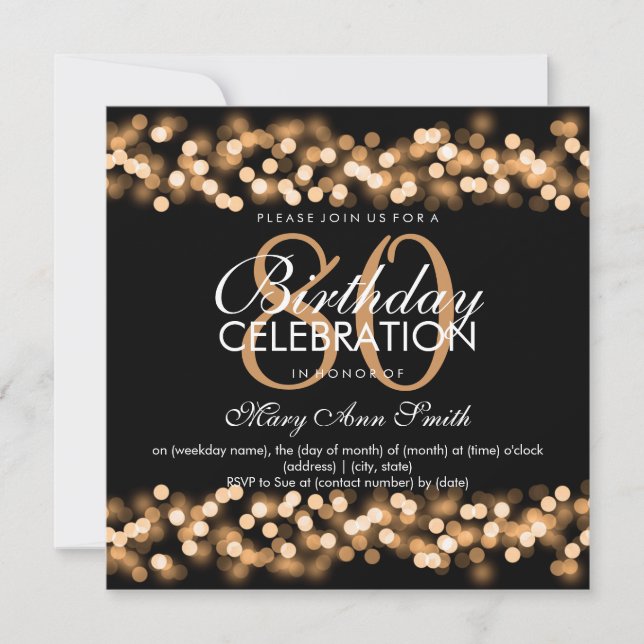 80th Birthday Party Faux Gold Hollywood Glam Invitation (Front)
