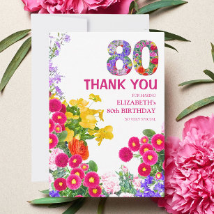 80th birthday party floral bouquet thank you card