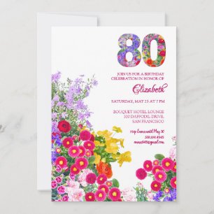 80th birthday party floral modern invitation