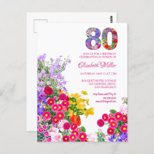 80th birthday party floral modern invitation postcard