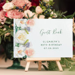 80th birthday party florals white blush pink guest book<br><div class="desc">A guest book for a romantic 80th birthday party. Decorated with large, lush watercolored summer flowers, florals roses and peonies in white, coral and rose gold. Chic white background. The title: Guest Book is written with a modern hand lettered style script. Green coloured letters. Spine: add your own text, green...</div>