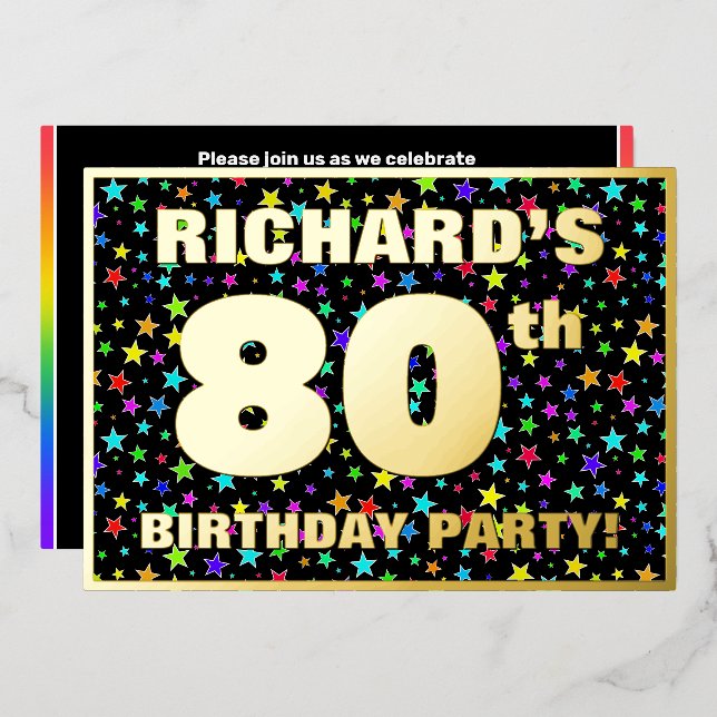 80th Birthday Party — Fun, Colourful Stars Pattern (Front/Back)