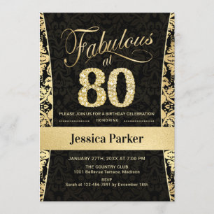 80th Birthday Party - Gold Black Invitation