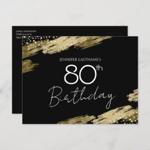 80th Birthday Party Gold Black Invitation Postcard