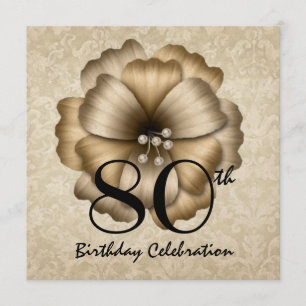 80th Birthday Party Gold Flower Bow Square Invitation