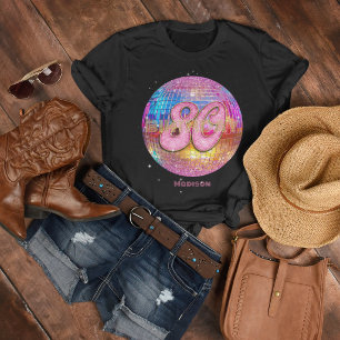 80th Birthday Party Gold Pink Glitter Disco Ball T-Shirt