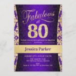 80th Birthday Party - Gold Purple Invitation<br><div class="desc">80th Birthday Party Invitation in purple and gold.
Elegant invite card with faux glitter gold and diamonds. Features damask pattern and script font. Fabulous at eighty! Classic design perfect for an stylish party. Please message me if you need a custom age.</div>