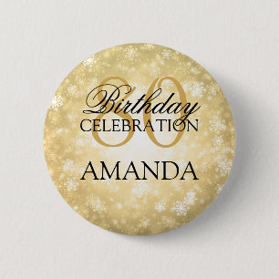 80th Birthday Party Gold Winter Wonderland 2 Inch Round Button