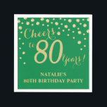 80th Birthday Party Green and Gold Diamond Napkins<br><div class="desc">80th Birthday Party Invitation with Green and Gold Glitter Diamond Background. Gold Confetti. Adult Birthday. Man or Woman Birthday. For further customization,  please click the "Customize it" button and use our design tool to modify this template.</div>