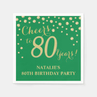 80th Birthday Party Green and Gold Diamond Napkins
