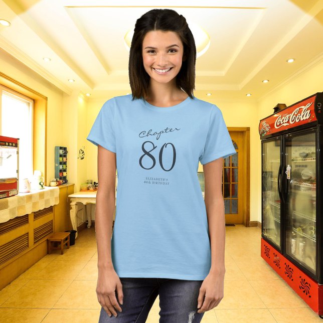 80th Birthday Party Grey Script Blue T-Shirt (Creator Uploaded)