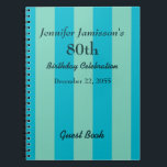 80th Birthday Party Guest Book Blue/Green notebook<br><div class="desc">This 80th Birthday Party Guest Book spiral notebook is decorated with a scuba blue and lucite green striped pattern.  Easy to customize,  just CHANGE or delete EXAMPLE NAME.  All Rights Reserved © 2014 Alan & Marcia Socolik.</div>