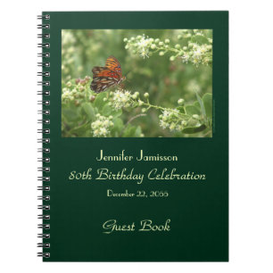 80th Birthday Party Guest Book, Orange Butterfly Notebook