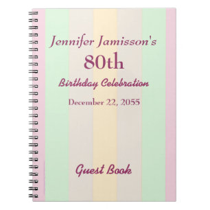 80th Birthday Party Guest Book Pastel Stripe