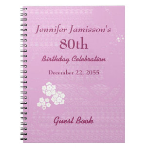 80th Birthday Party Guest Book Pink, White Floral