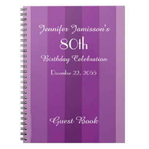 80th Birthday Party Guest Book Purple Stripe