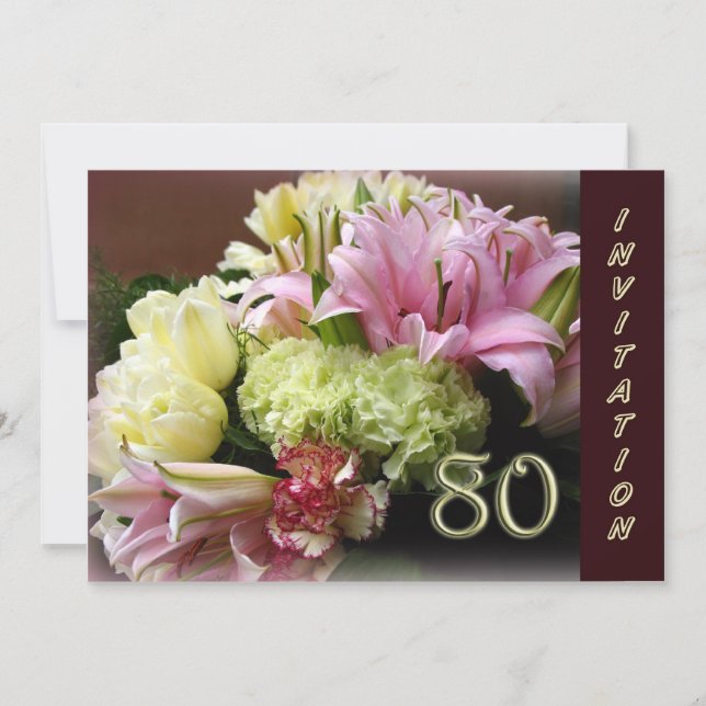 80th Birthday Party Invitation - Flower Bouquet (Front)
