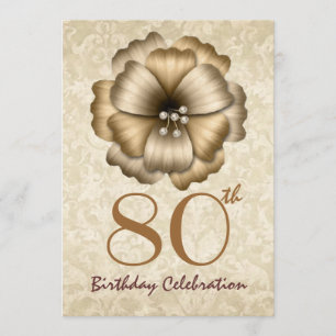 80th Birthday Party Invitation Gold Flower Bow