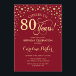80th Birthday Party Invitation - Gold Red<br><div class="desc">80th Birthday Party Invitation.
Elegant design with faux glitter gold and dark red. Cheers to 80 Years! Message me if you need further customization.</div>