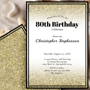 80th Birthday Party Invitation in Black and Gold